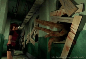 Resident Evil 2 Claire Zombie burst through window arms grab kill death Let's Play playthrough guide picture